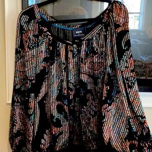 Anthropologie Maeve black blouse with multi colored swirls of color. Beautiful.